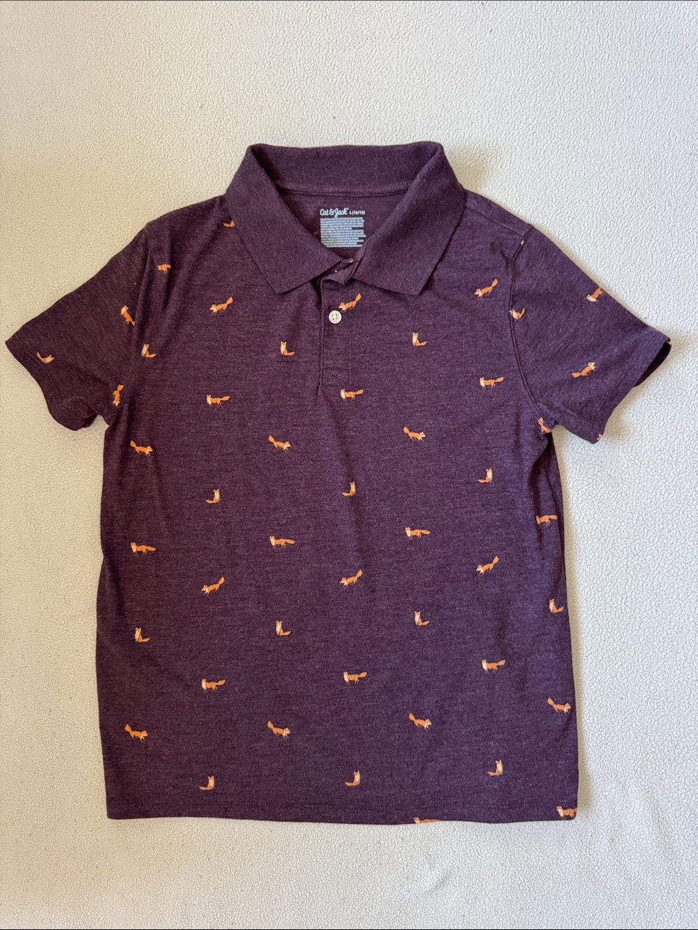 Cat & Jack Purple Polo with Orange Fox Print
